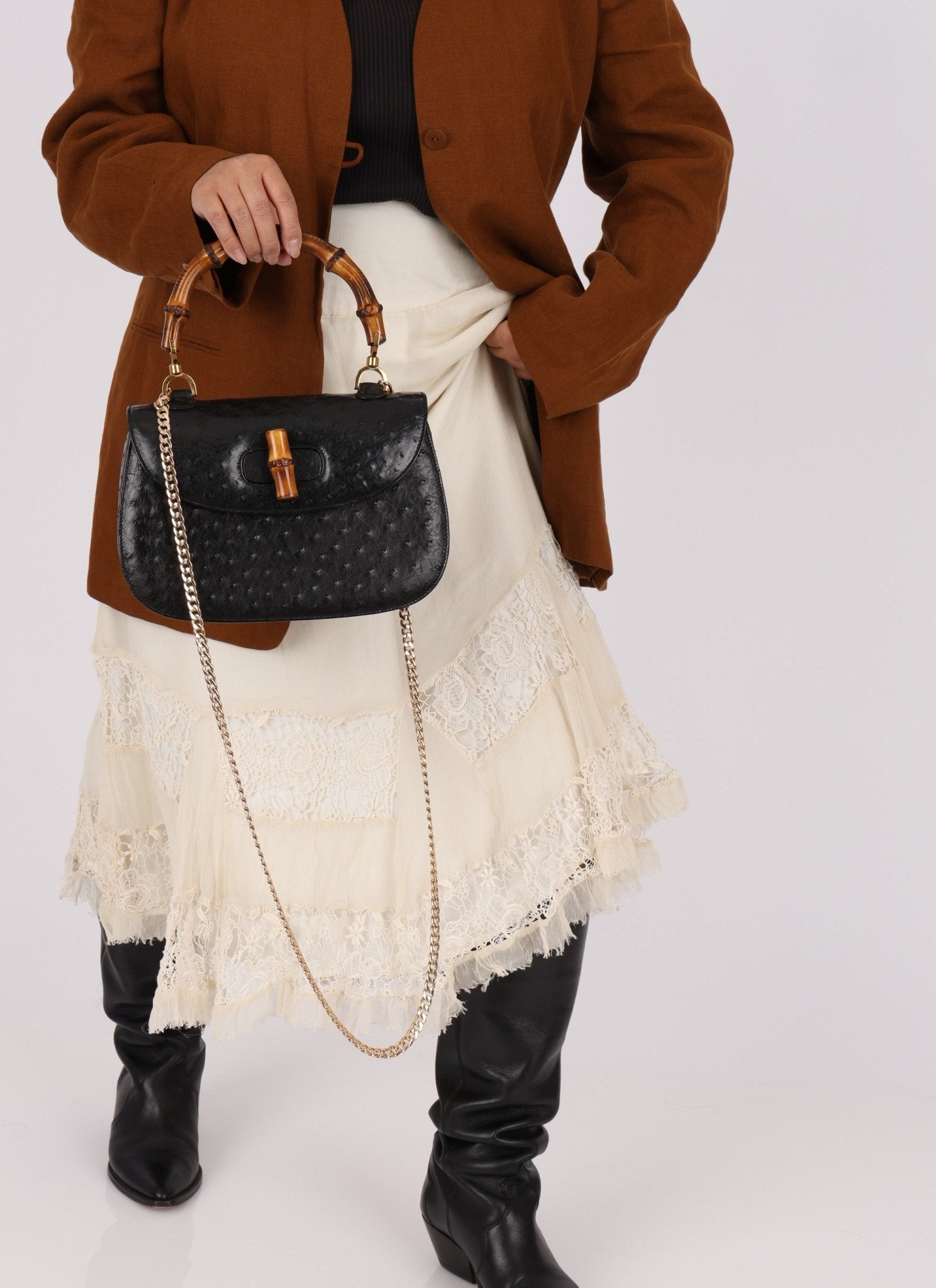 Gucci Ostrich Leather Bamboo Top Handle - FashioNica