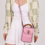 Gucci Pink Bamboo Turnlock Vertical Top Handle 3 Way Bag - FashioNica