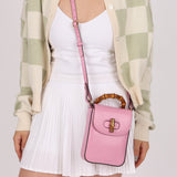 Gucci Pink Bamboo Turnlock Vertical Top Handle 3 Way Bag - FashioNica