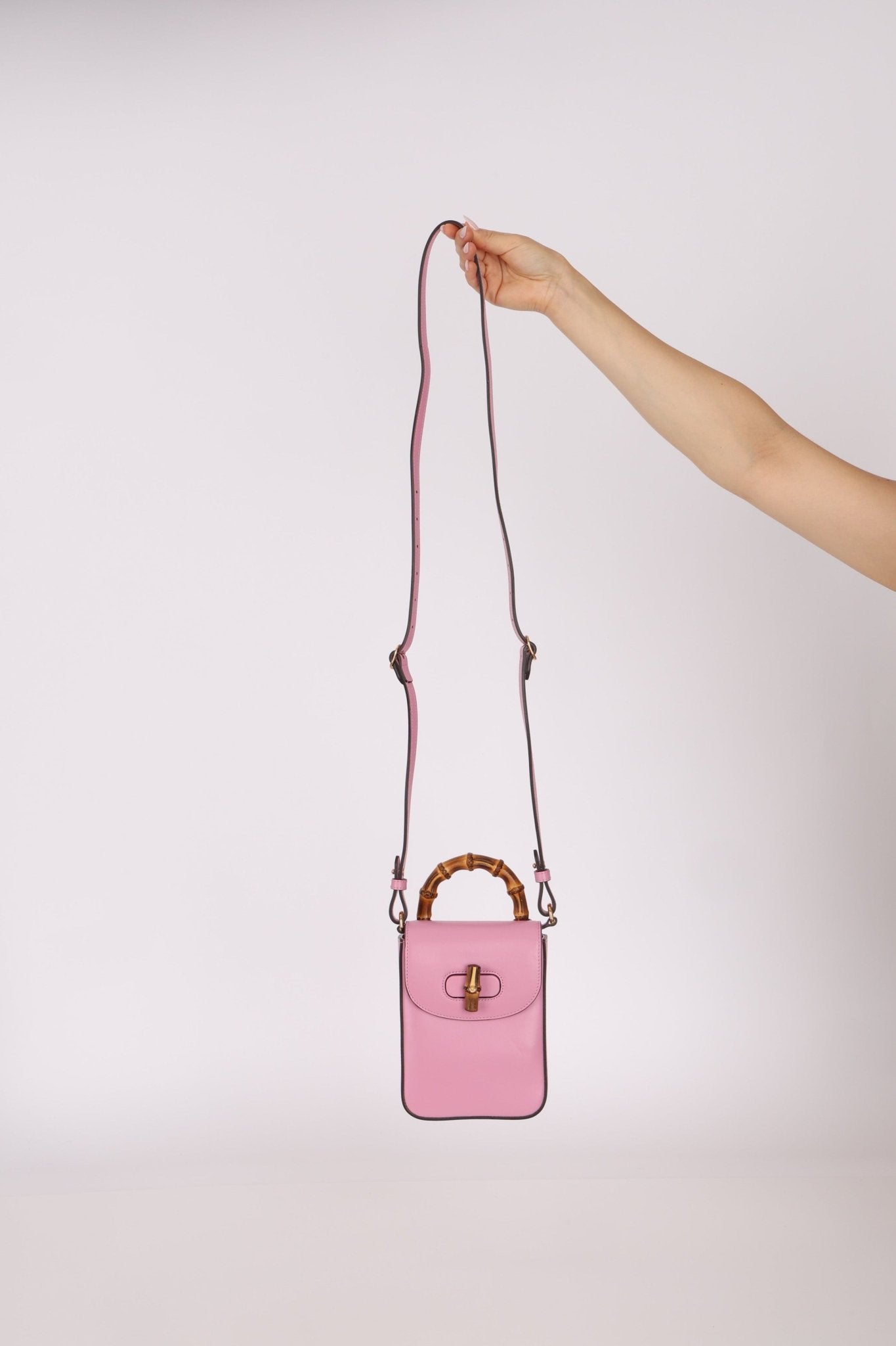 Gucci Pink Bamboo Turnlock Vertical Top Handle 3 Way Bag - FashioNica
