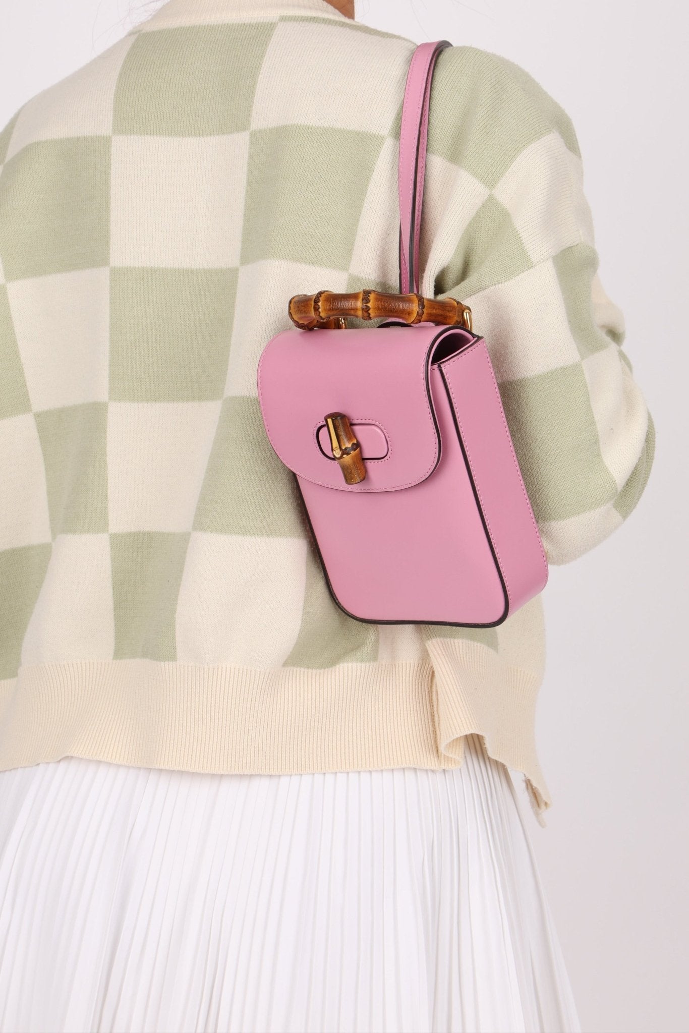 Gucci Pink Bamboo Turnlock Vertical Top Handle 3 Way Bag - FashioNica
