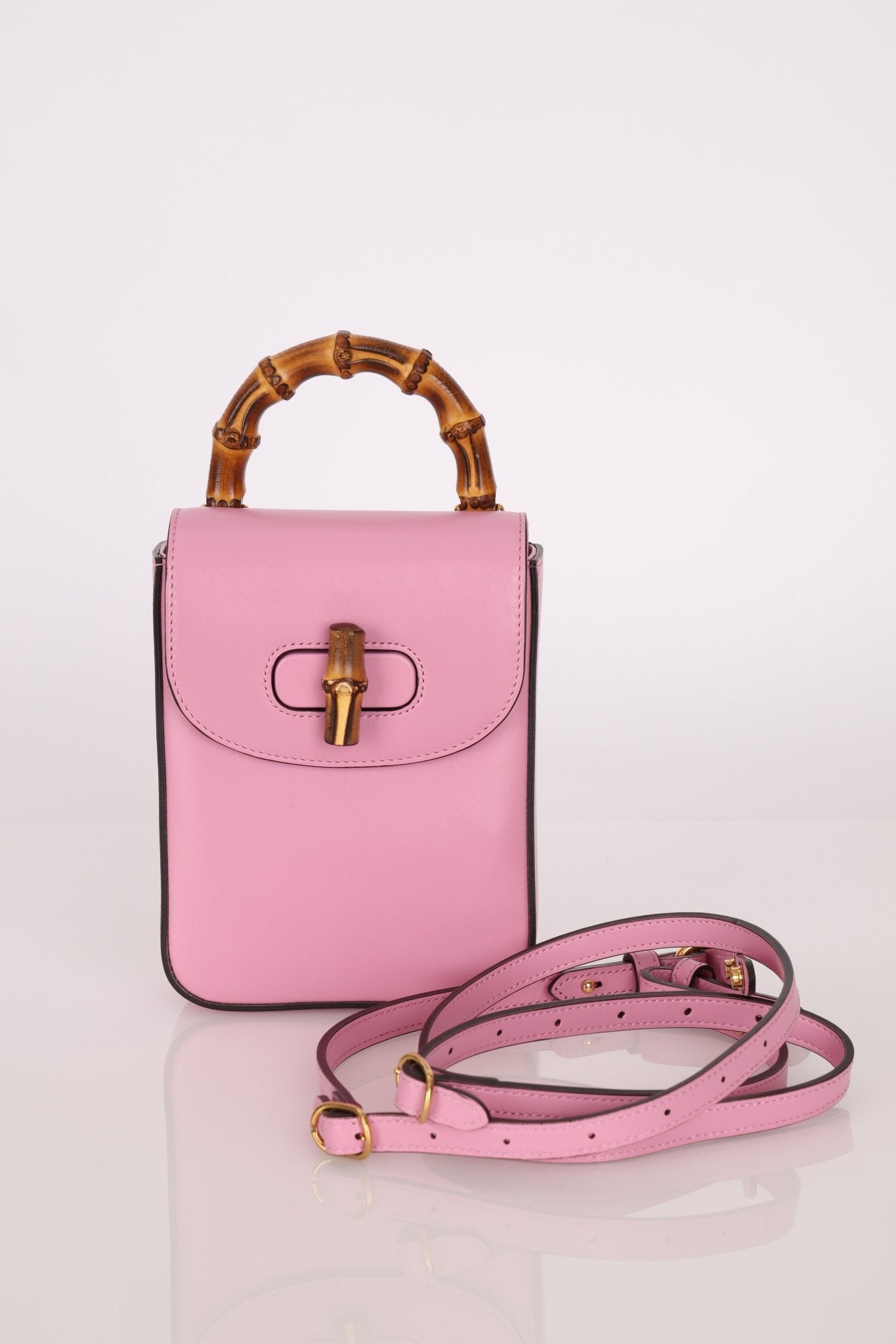 Gucci Pink Bamboo Turnlock Vertical Top Handle 3 Way Bag - FashioNica