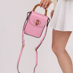 Gucci Pink Bamboo Turnlock Vertical Top Handle 3 Way Bag - FashioNica