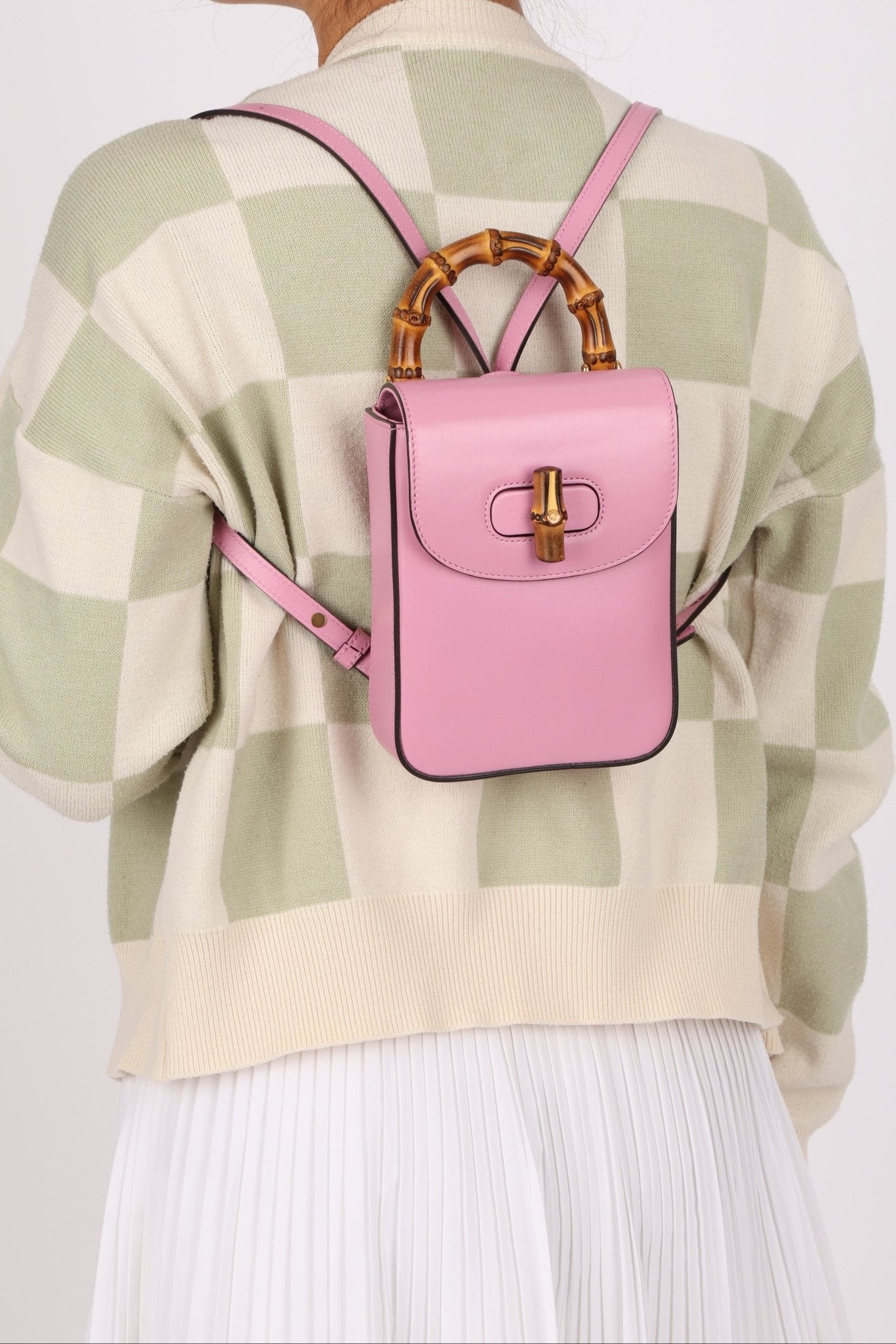 Gucci Pink Bamboo Turnlock Vertical Top Handle 3 Way Bag - FashioNica