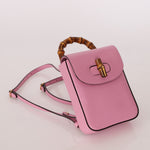 Gucci Pink Bamboo Turnlock Vertical Top Handle 3 Way Bag - FashioNica