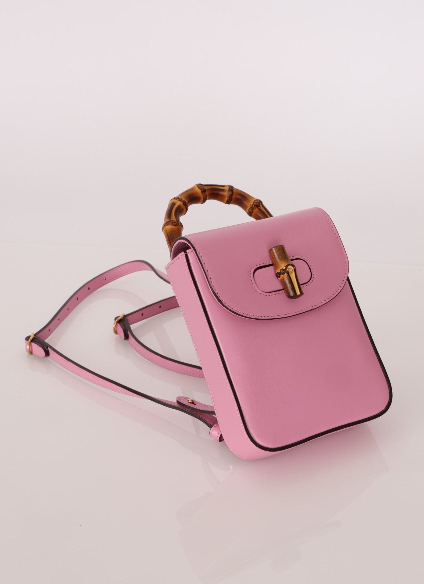 Gucci Pink Bamboo Turnlock Vertical Top Handle 3 Way Bag - FashioNica