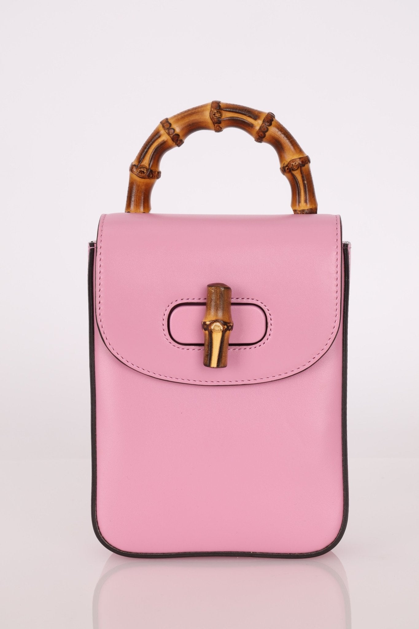 Gucci Pink Bamboo Turnlock Vertical Top Handle 3 Way Bag - FashioNica