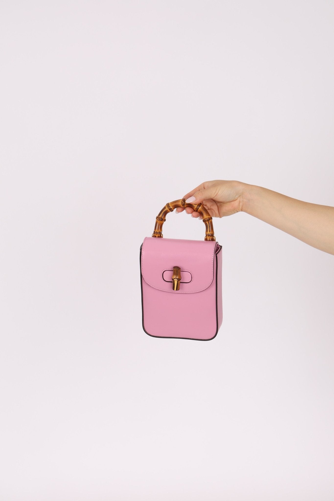 Gucci Pink Bamboo Turnlock Vertical Top Handle 3 Way Bag - FashioNica