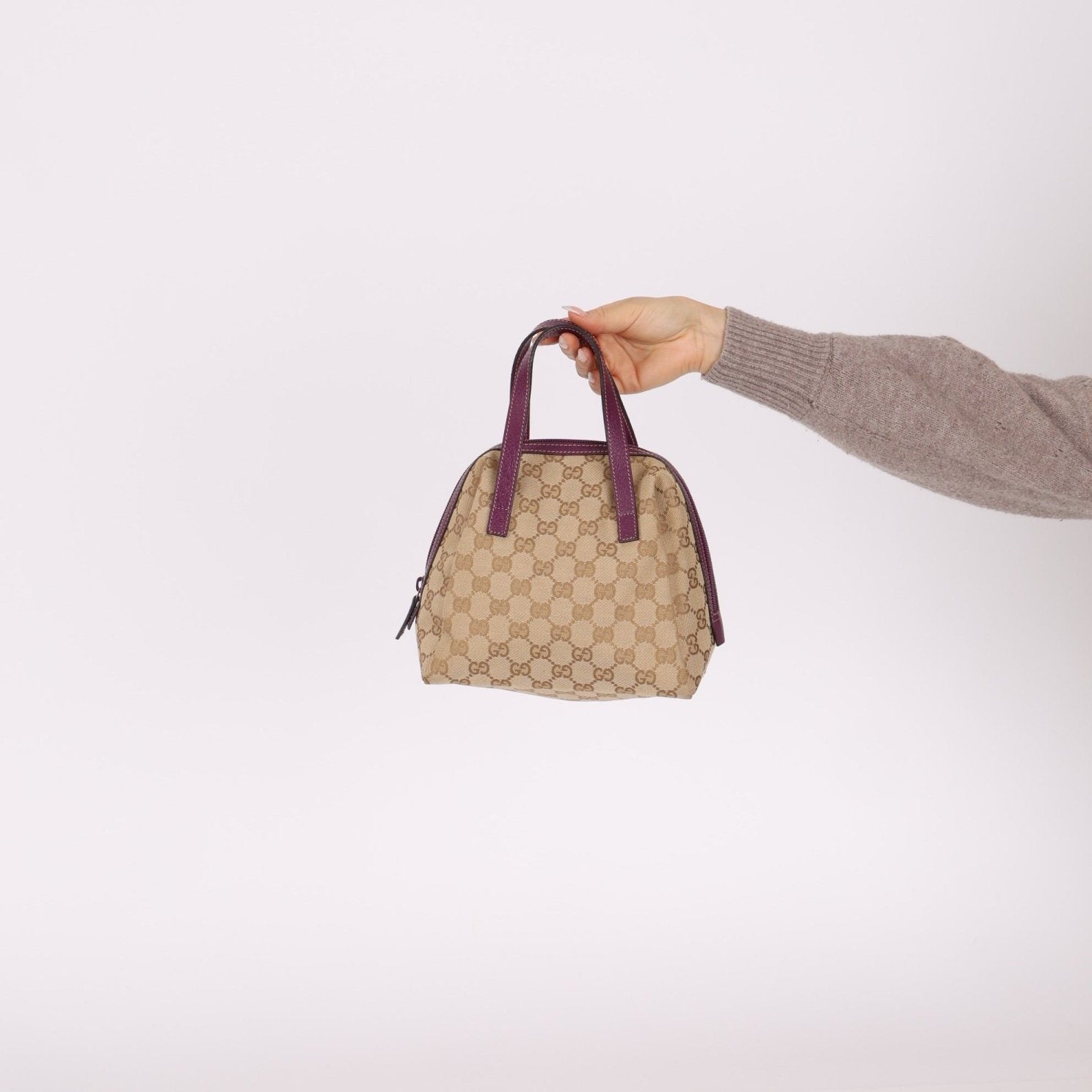 Gucci Plum Monogram Mini Bowler - FashioNica