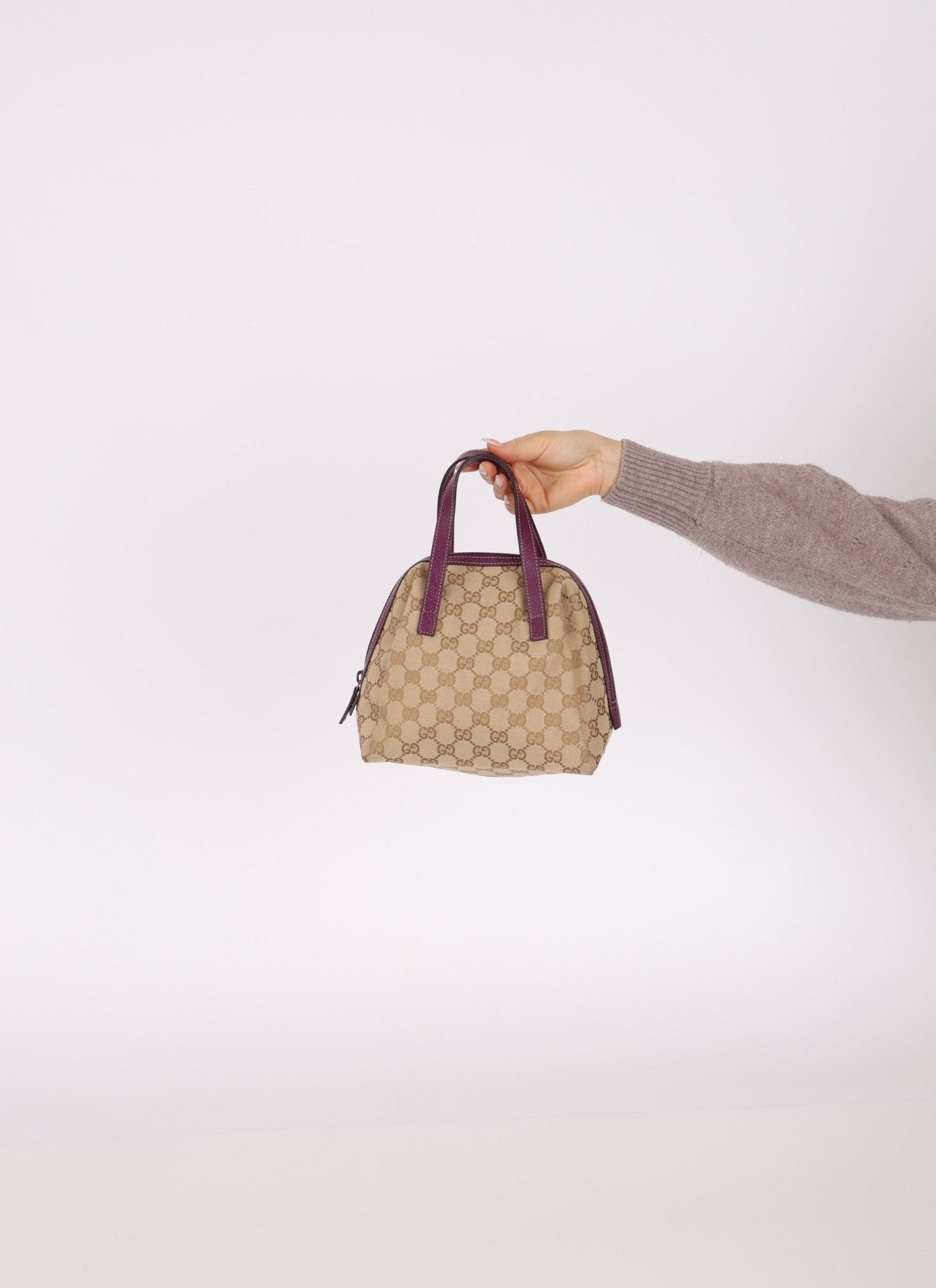 Gucci Plum Monogram Mini Bowler - FashioNica