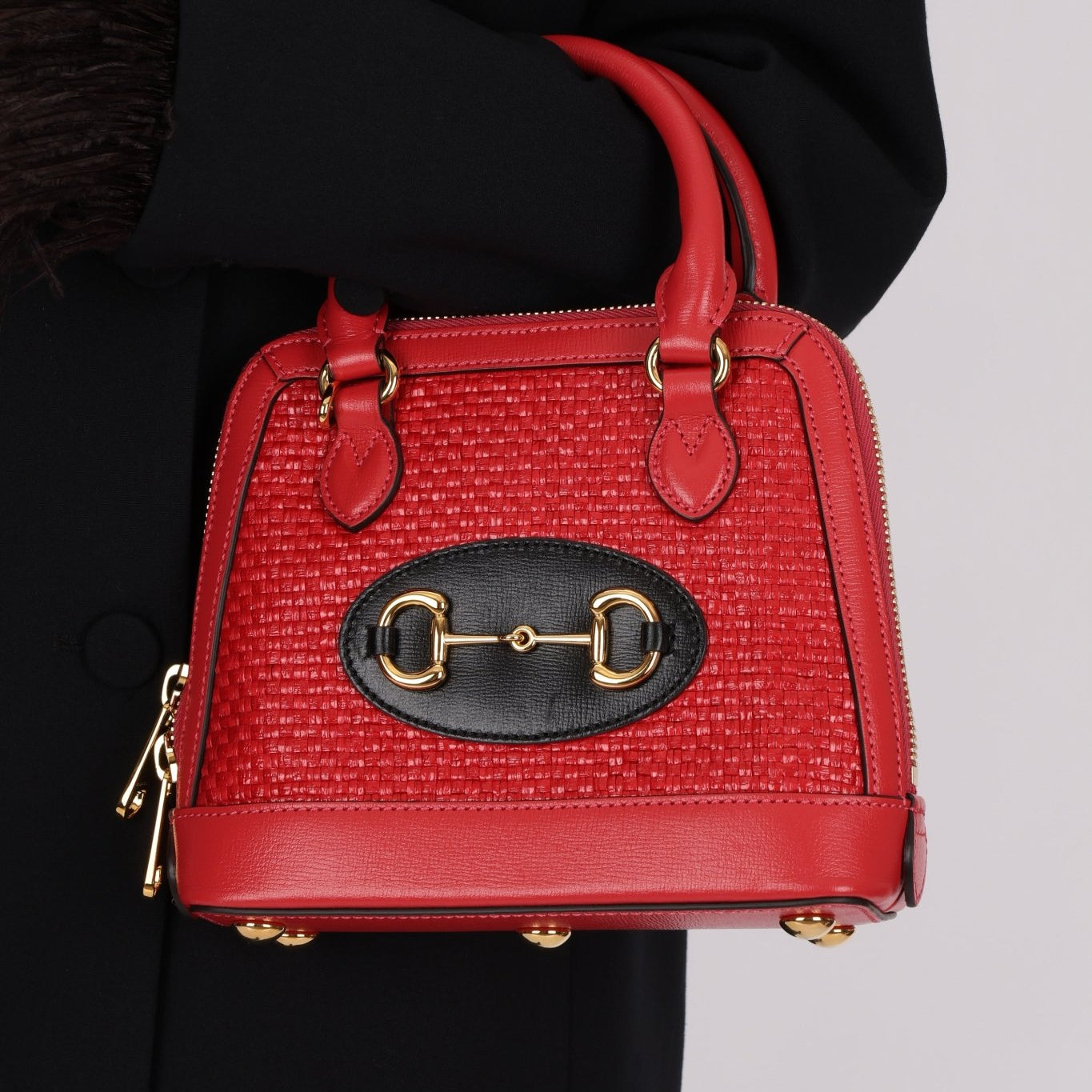 Gucci Red Horsebit Raffia 1955 Top Handle Bag - FashioNica