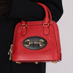 Gucci Red Horsebit Raffia 1955 Top Handle Bag - FashioNica