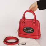 Gucci Red Horsebit Raffia 1955 Top Handle Bag - FashioNica