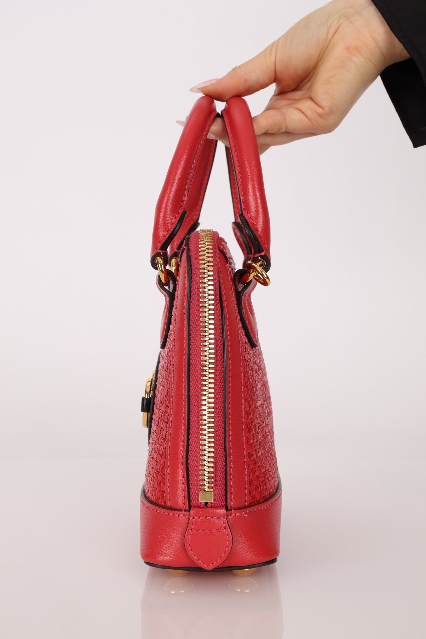 Gucci Red Horsebit Raffia 1955 Top Handle Bag - FashioNica