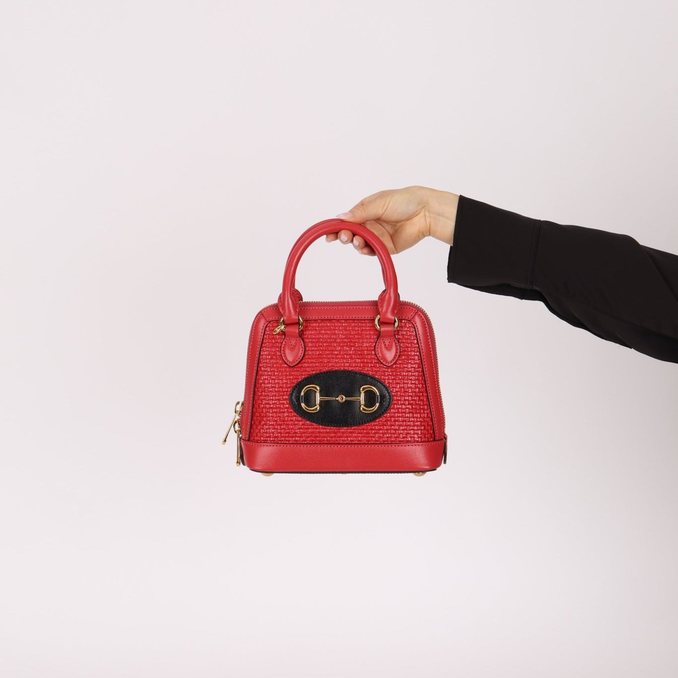 Gucci Red Horsebit Raffia 1955 Top Handle Bag - FashioNica