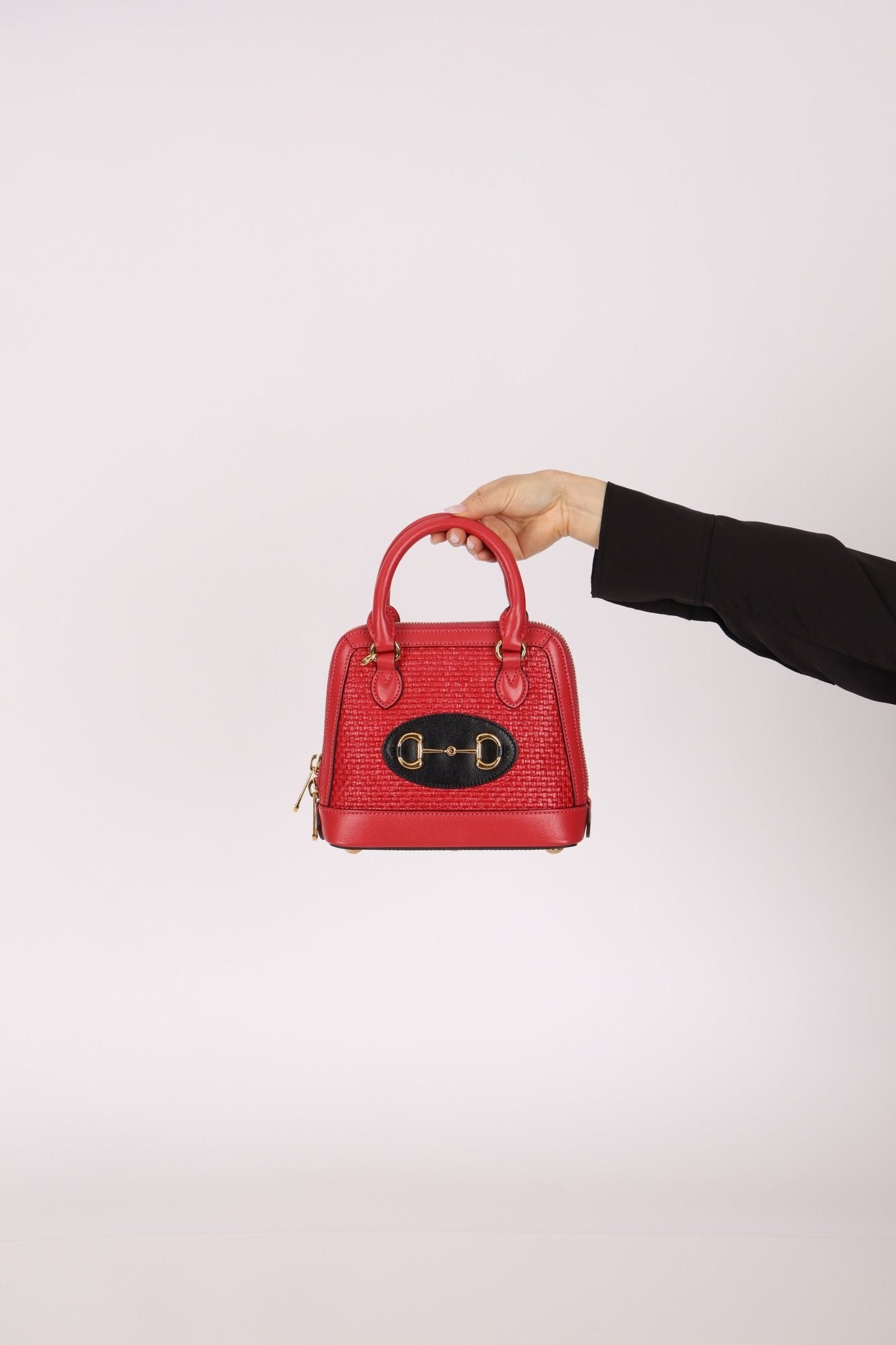 Gucci Red Horsebit Raffia 1955 Top Handle Bag - FashioNica