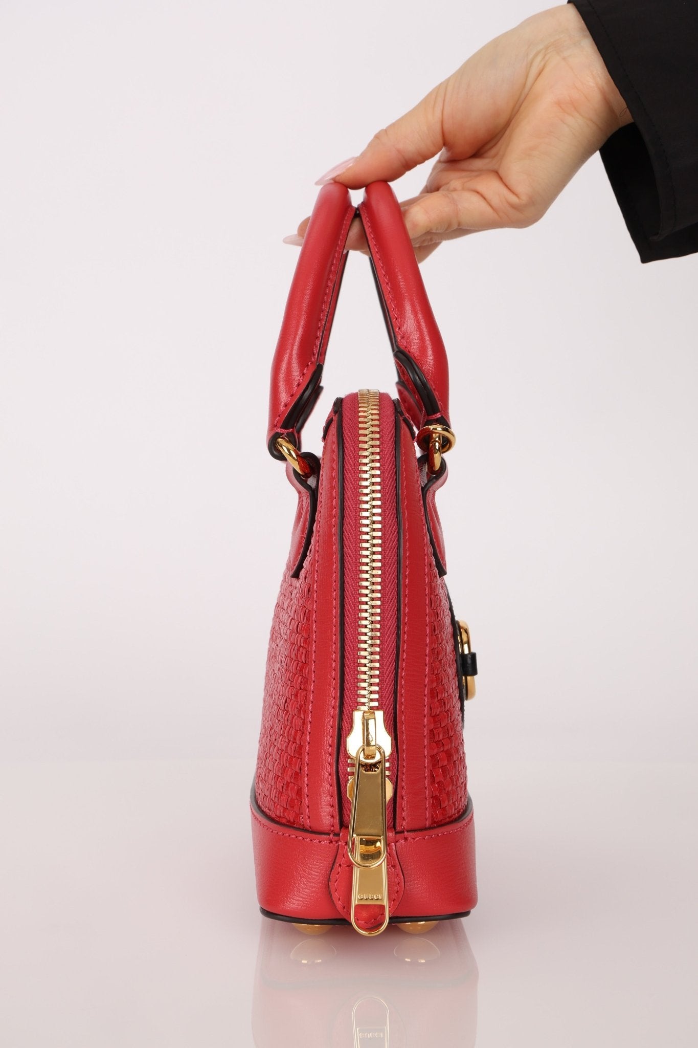 Gucci Red Horsebit Raffia 1955 Top Handle Bag - FashioNica