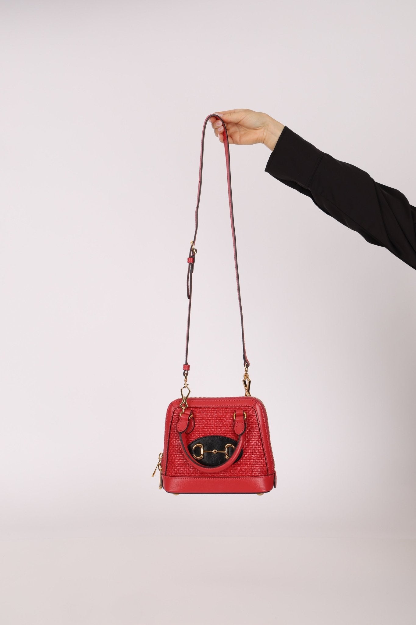 Gucci Red Horsebit Raffia 1955 Top Handle Bag - FashioNica