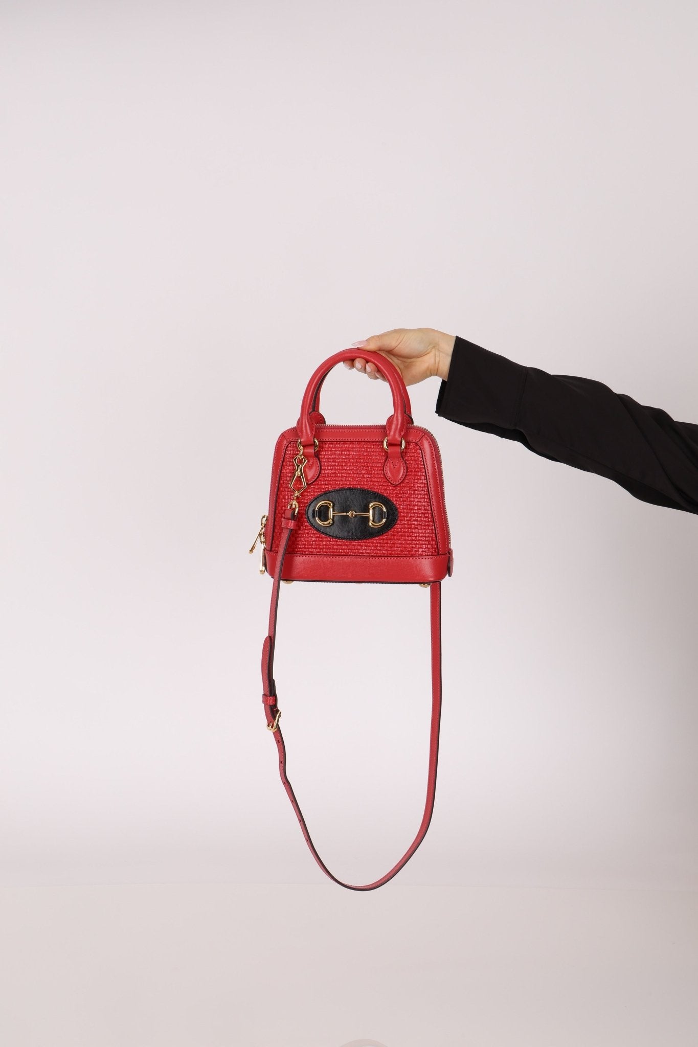 Gucci Red Horsebit Raffia 1955 Top Handle Bag - FashioNica