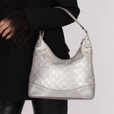 Gucci Silver Leather Guccissima Shoulder Hobo - FashioNica