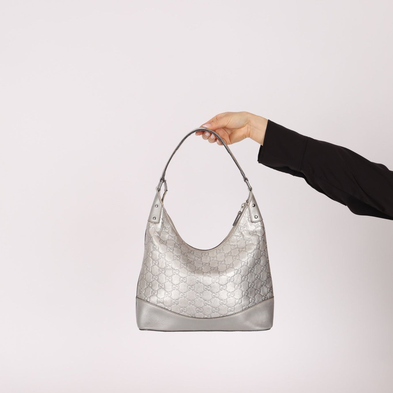 Gucci Silver Leather Guccissima Shoulder Hobo - FashioNica