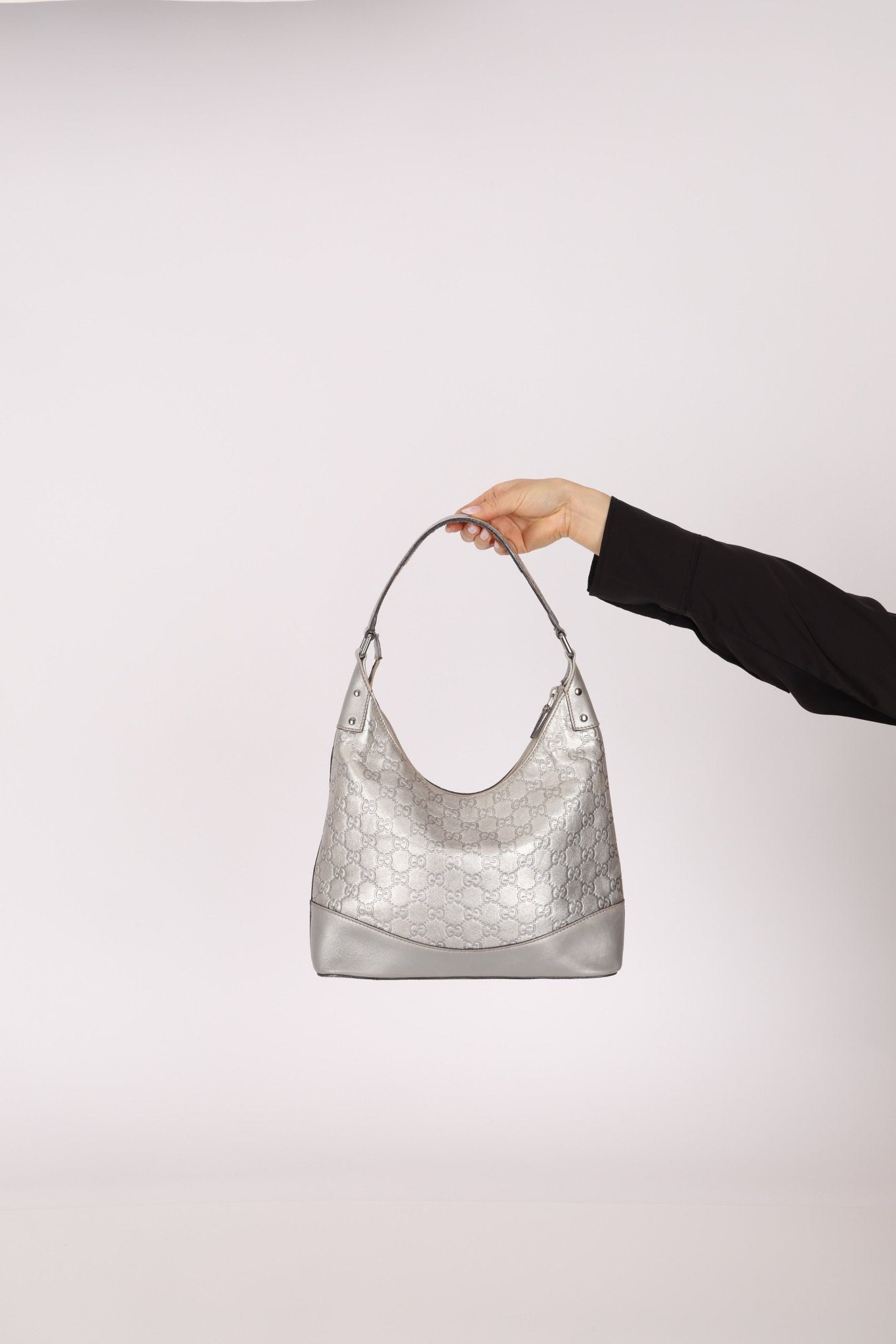 Gucci Silver Leather Guccissima Shoulder Hobo - FashioNica