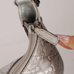 Gucci Silver Leather Guccissima Shoulder Hobo - FashioNica