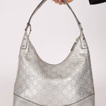 Gucci Silver Leather Guccissima Shoulder Hobo - FashioNica