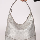 Gucci Silver Leather Guccissima Shoulder Hobo - FashioNica