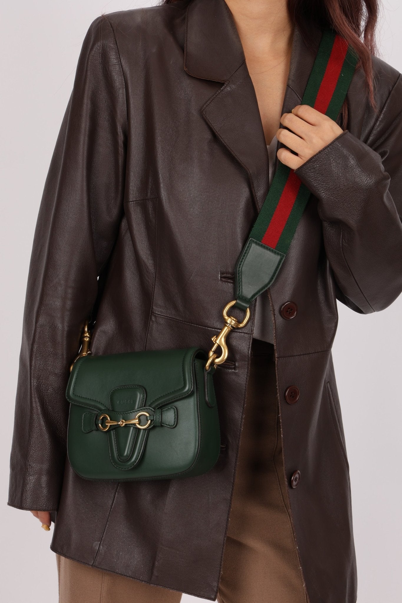 Gucci Small Lady Web Emerald Green Boxcalf Shoulder Bag - FashioNica