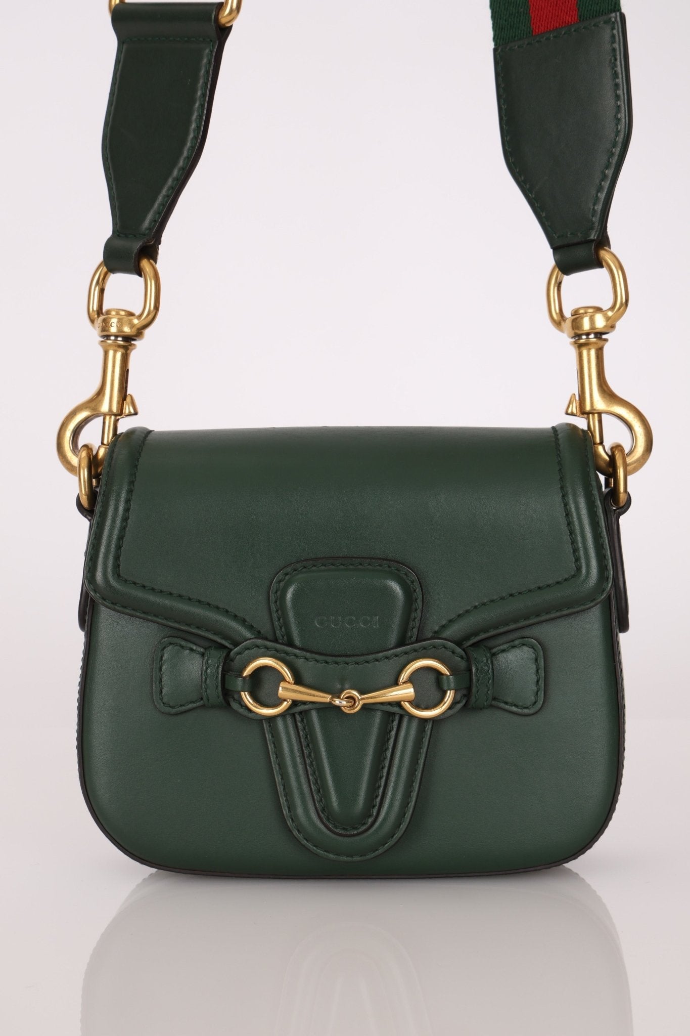 Gucci Small Lady Web Emerald Green Boxcalf Shoulder Bag - FashioNica