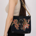 Gucci Suede Dragon Embroidered Bucket Bag - FashioNica