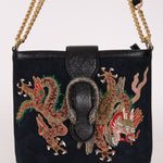 Gucci Suede Dragon Embroidered Bucket Bag - FashioNica