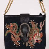 Gucci Suede Dragon Embroidered Bucket Bag - FashioNica