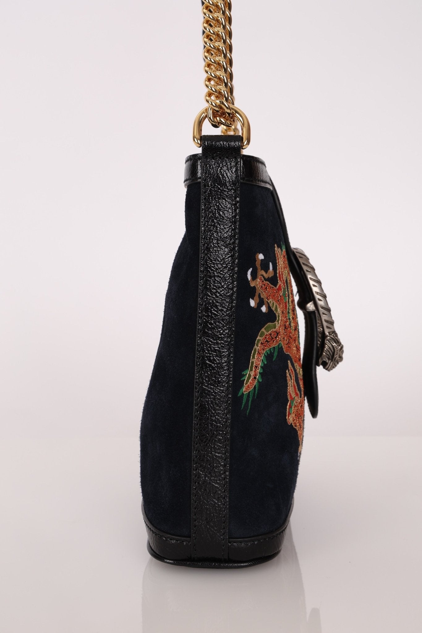 Gucci Suede Dragon Embroidered Bucket Bag - FashioNica