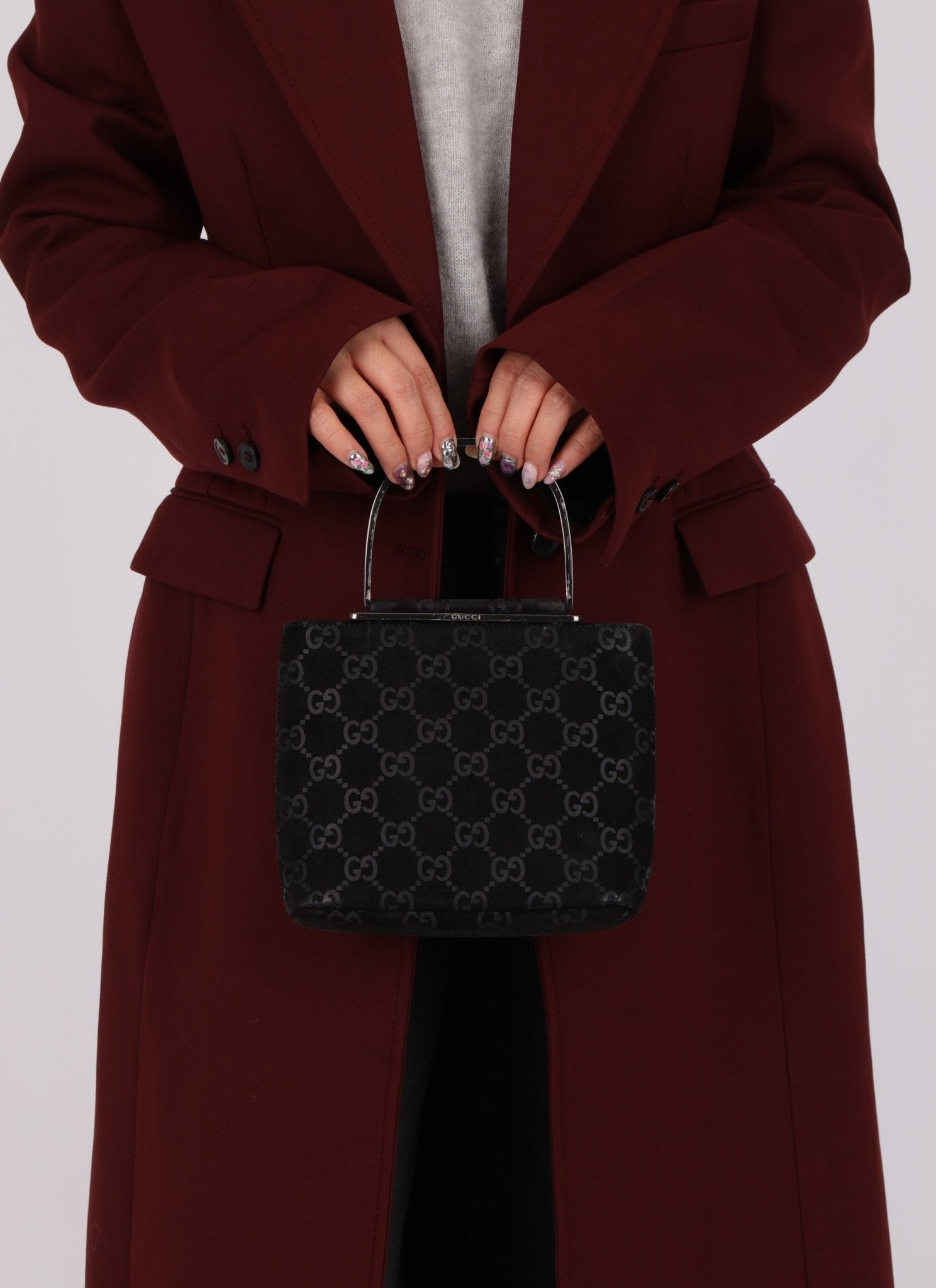 Gucci Suede Metal Top Handle Mini Frame Bag - FashioNica