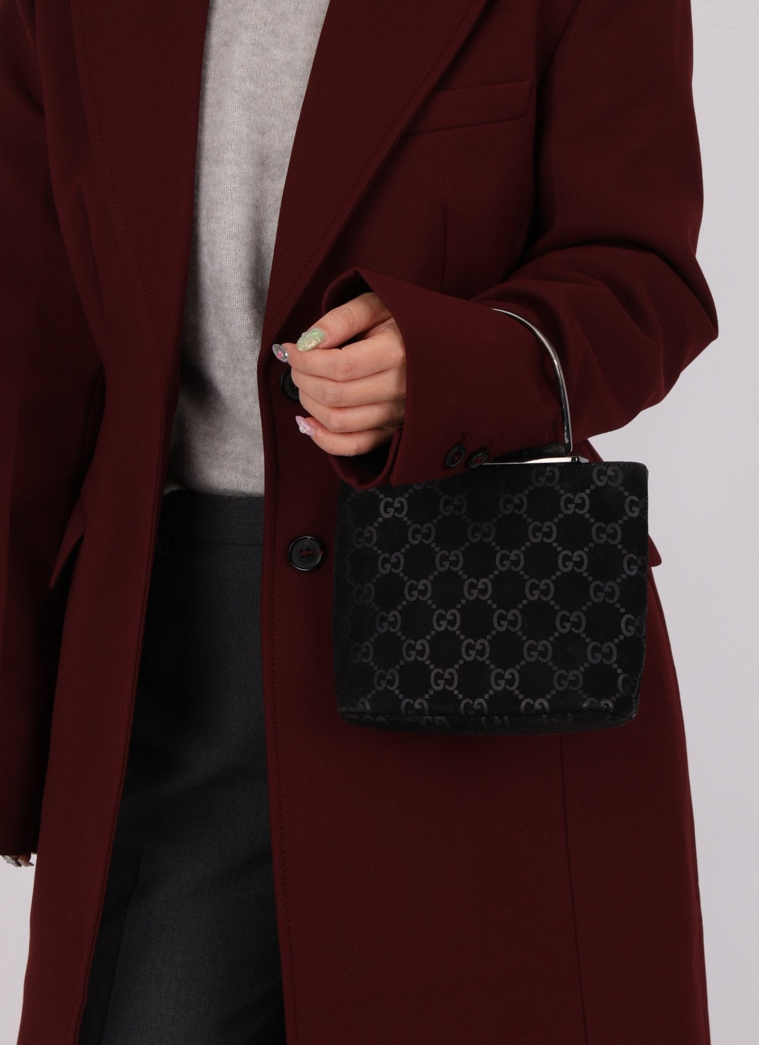 Gucci Suede Metal Top Handle Mini Frame Bag - FashioNica