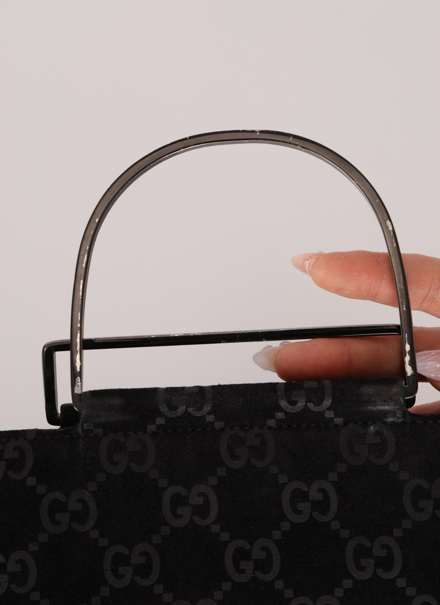 Gucci Suede Metal Top Handle Mini Frame Bag - FashioNica
