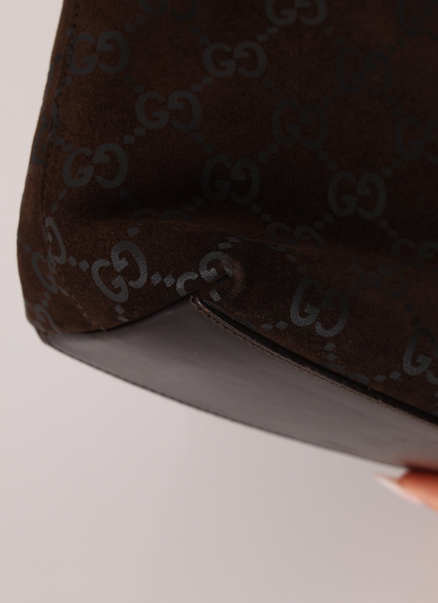 Gucci Suede Monogram Shoulder Bag - FashioNica