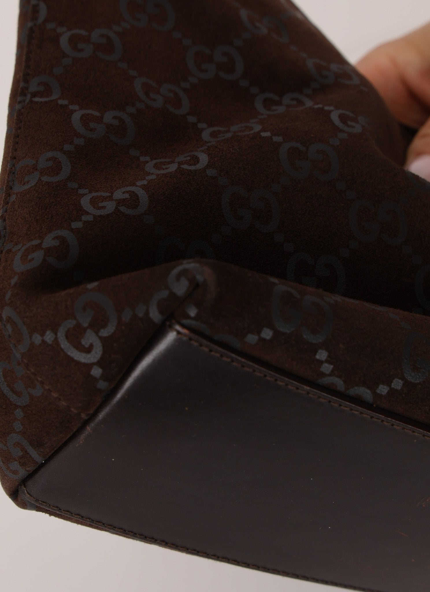 Gucci Suede Monogram Shoulder Bag - FashioNica