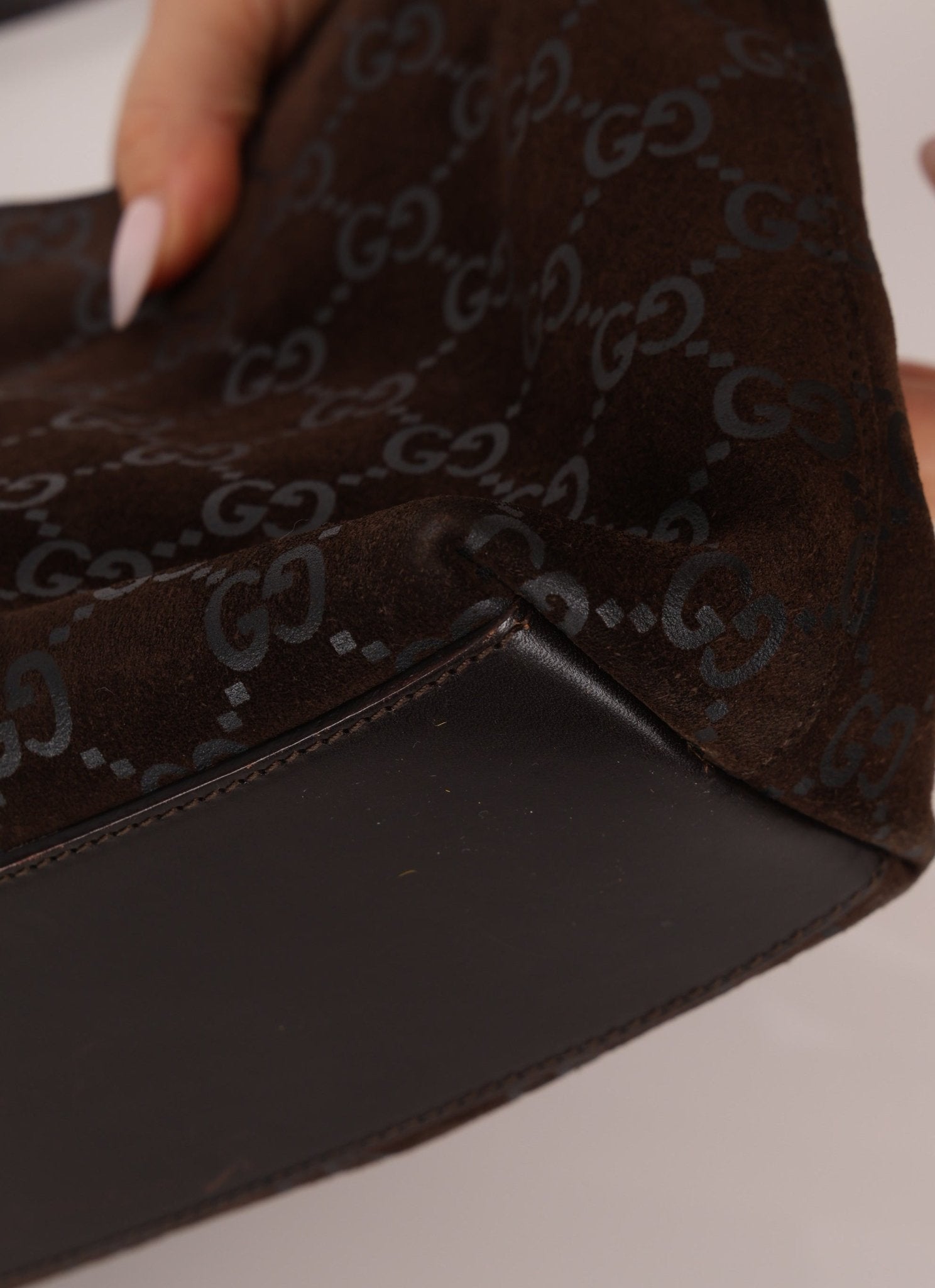 Gucci Suede Monogram Shoulder Bag - FashioNica