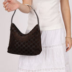 Gucci Suede Monogram Shoulder Bag - FashioNica