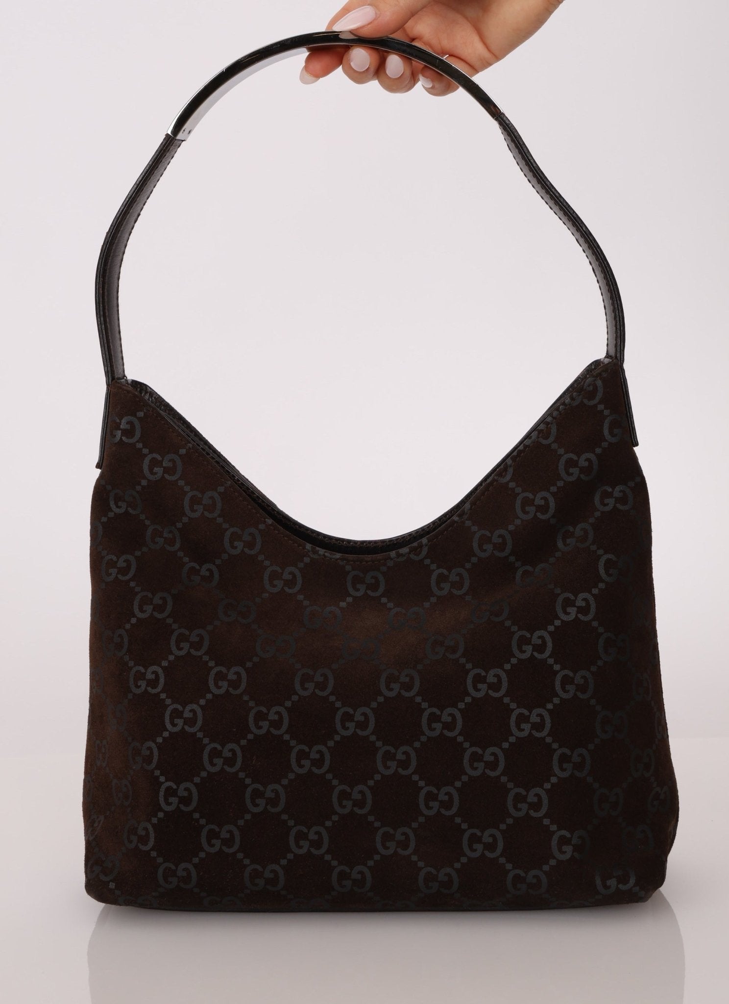 Gucci Suede Monogram Shoulder Bag - FashioNica