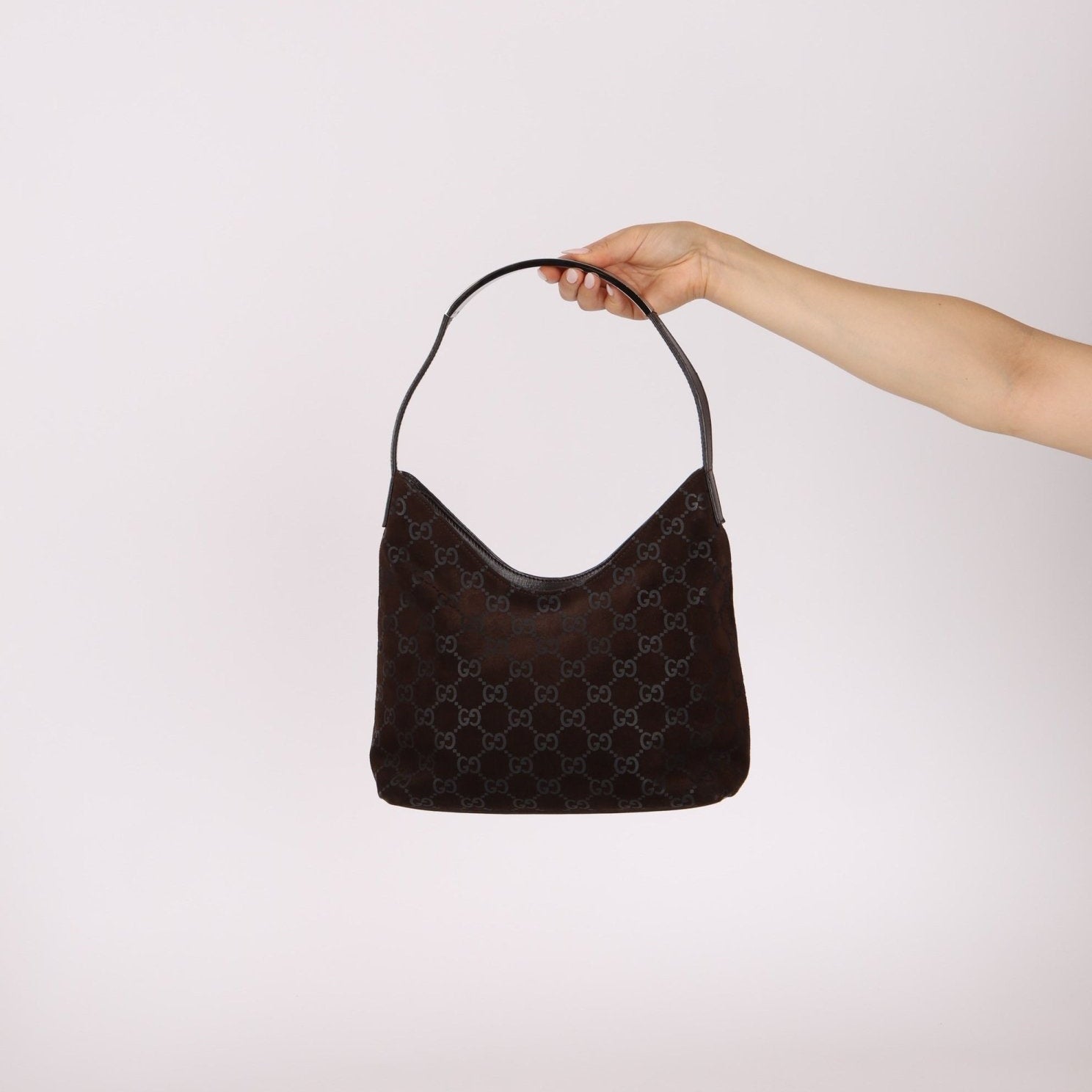 Gucci Suede Monogram Shoulder Bag - FashioNica
