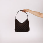 Gucci Suede Monogram Shoulder Bag - FashioNica