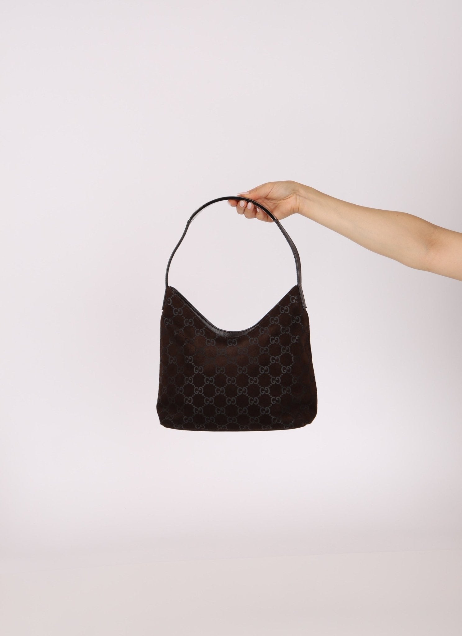 Gucci Suede Monogram Shoulder Bag - FashioNica