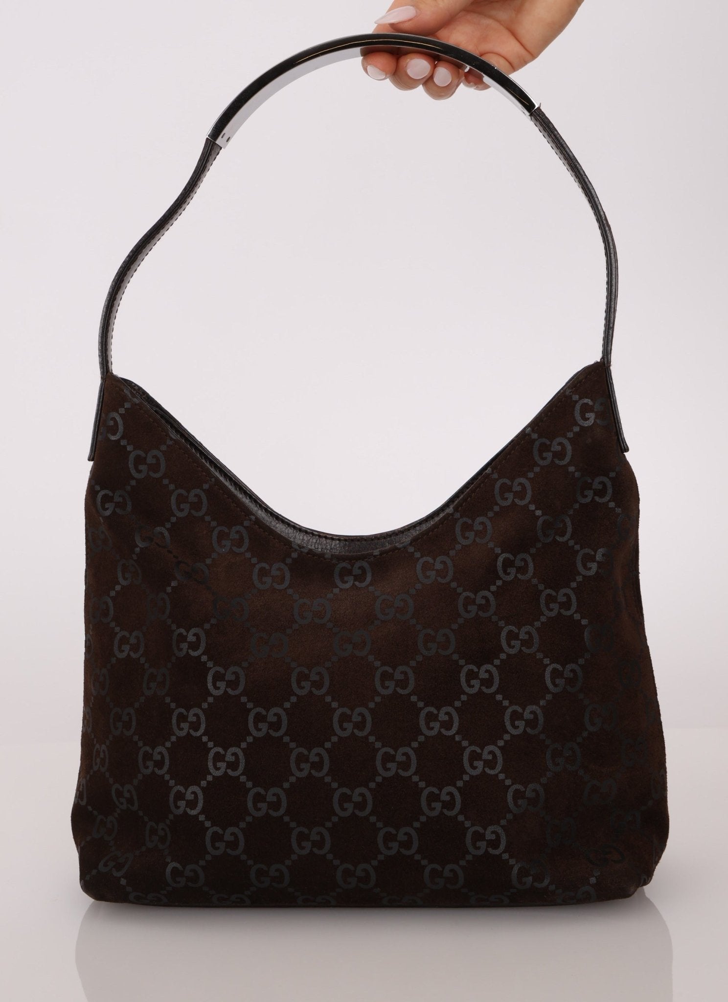 Gucci Suede Monogram Shoulder Bag - FashioNica