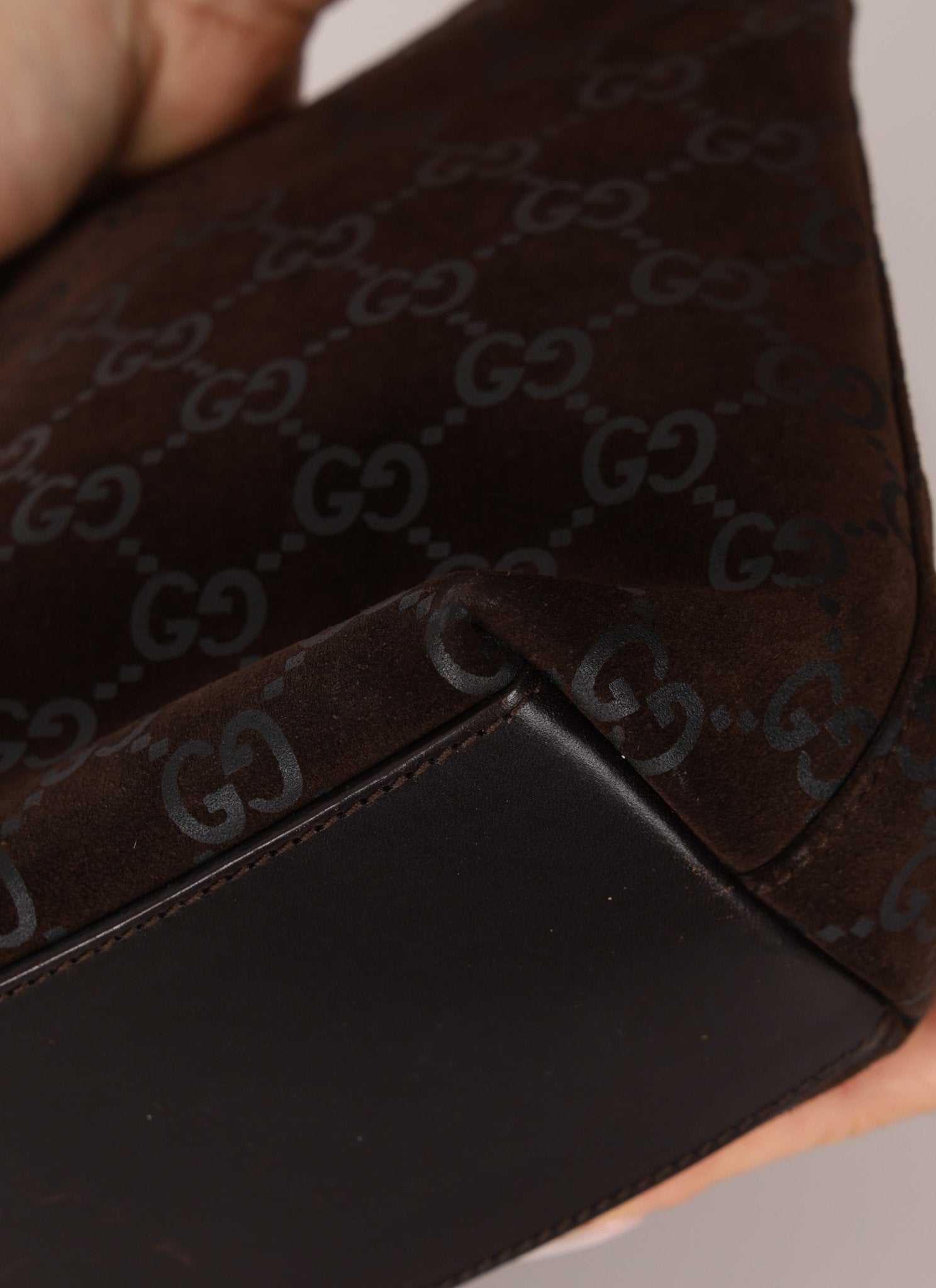 Gucci Suede Monogram Shoulder Bag - FashioNica