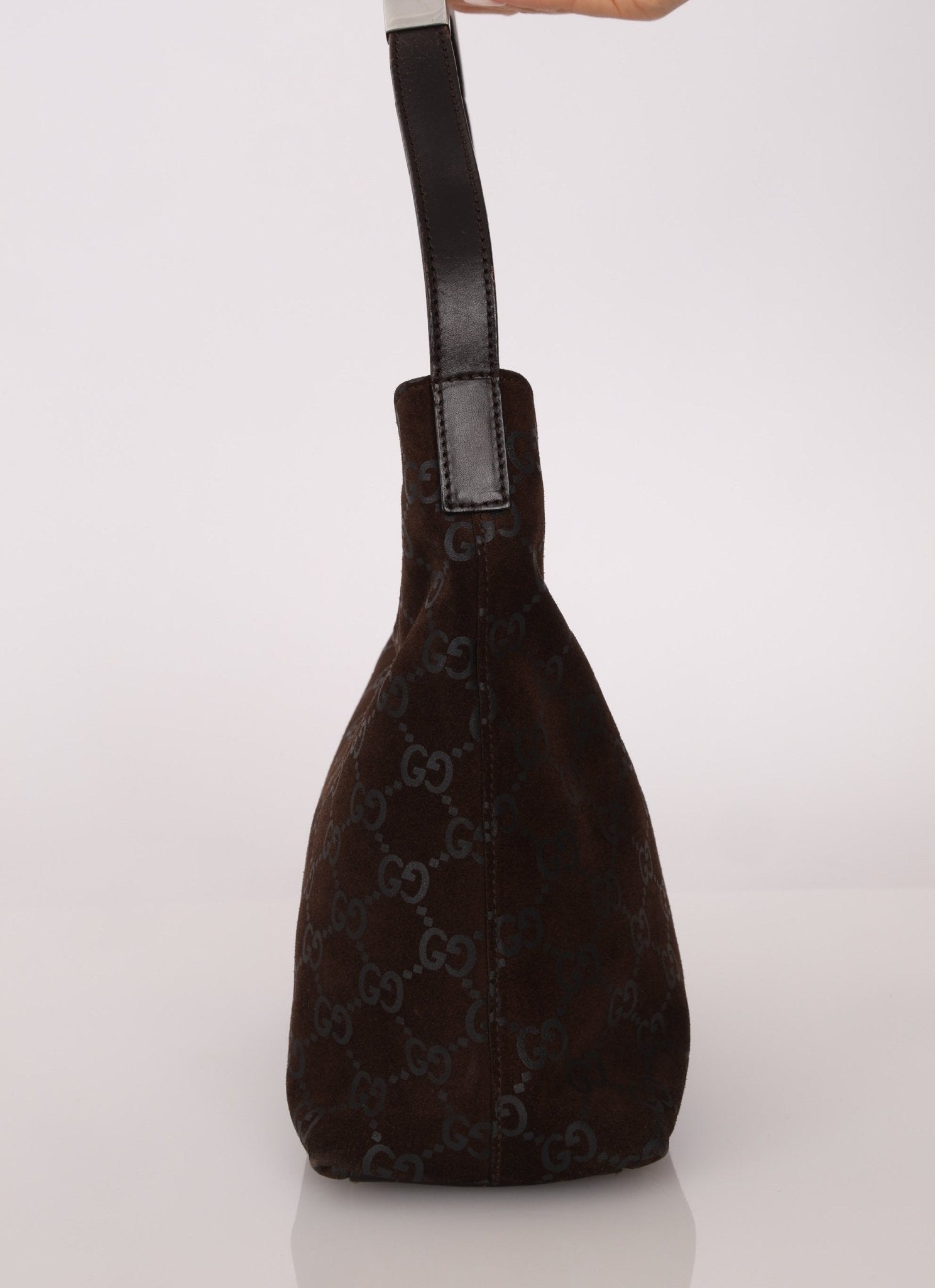 Gucci Suede Monogram Shoulder Bag - FashioNica