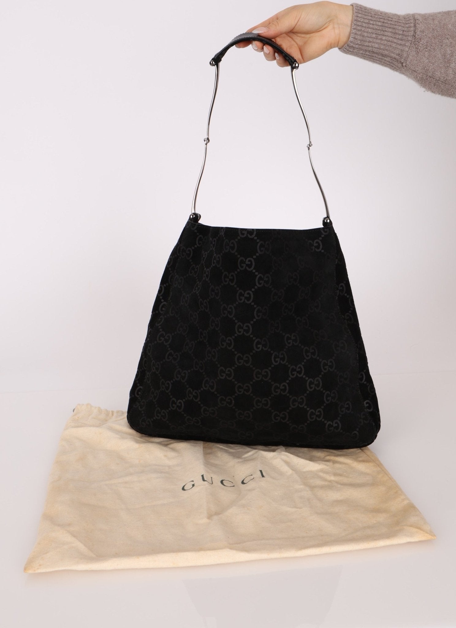 Gucci Suede Monogram Tote w/ Pouch - FashioNica